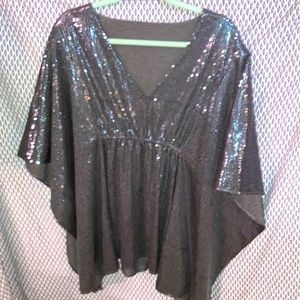 Dark grey sequin tunic with butterfly sleeves S/M